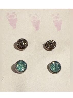 NWT Getting Druzy Chic Silver Dark And Green Stud Earrings A Define Must Have!